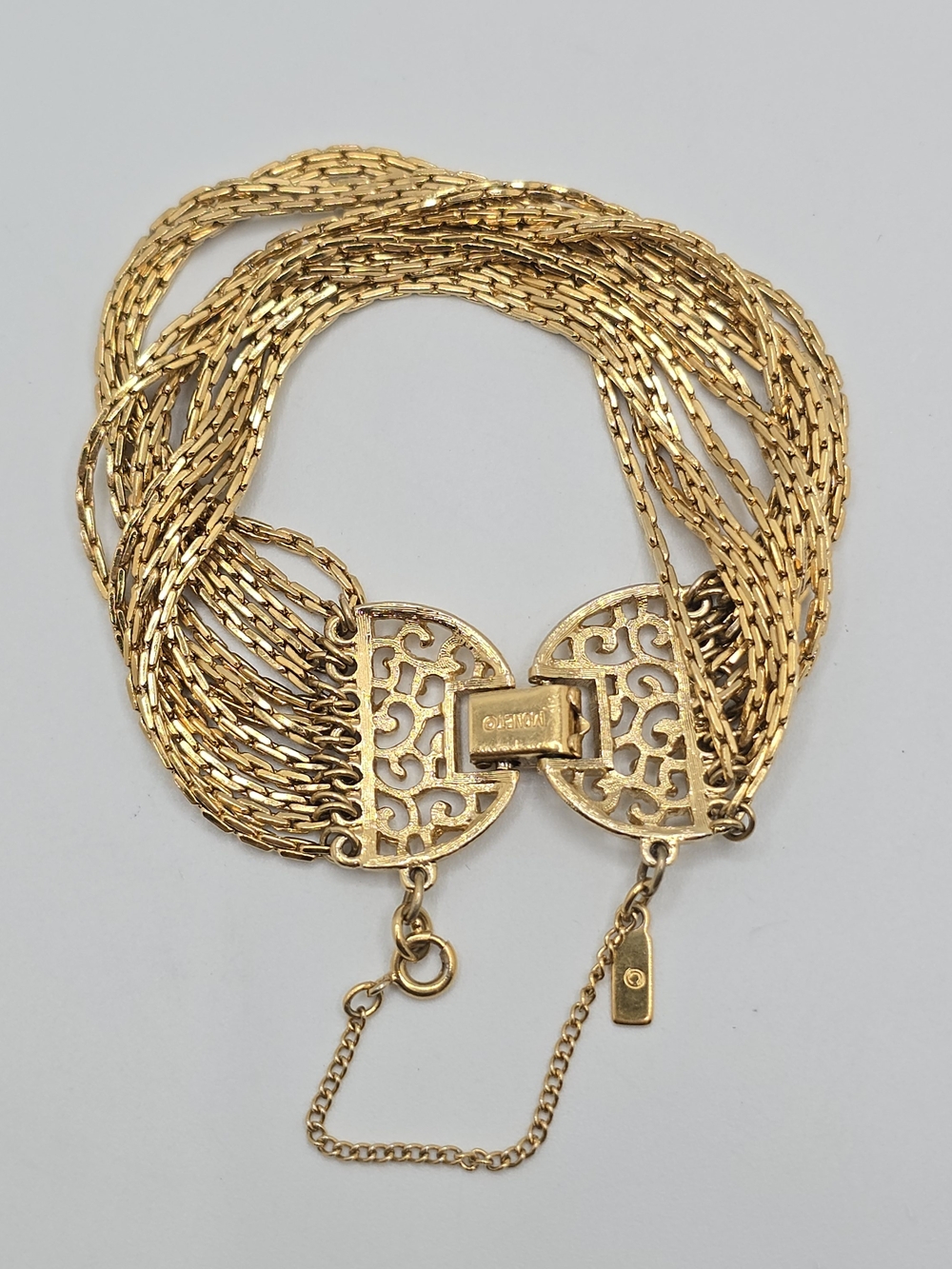 VTG Monet Multi Strand Chain Bracelet Gold Tone Filigree Clasp 6.75"